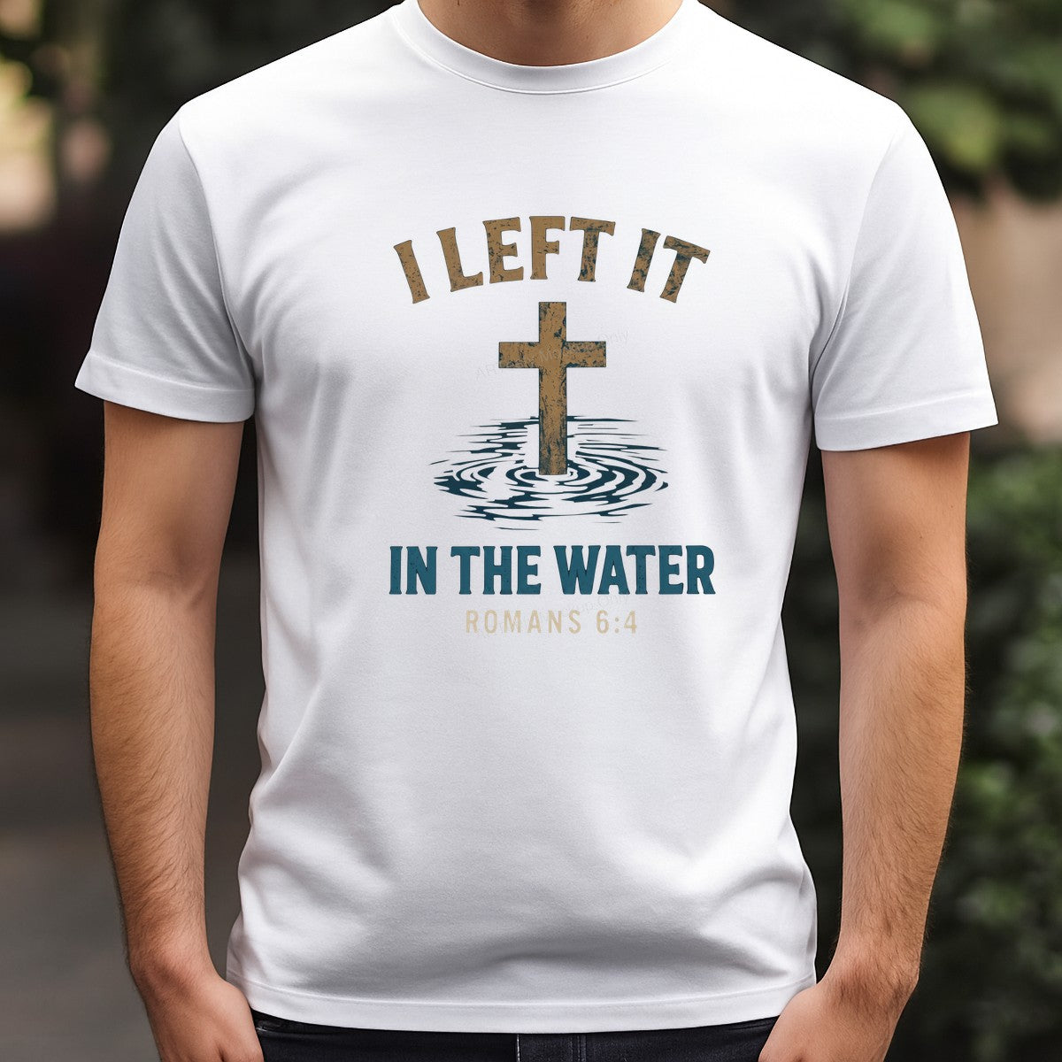 Christian Heat Transfer I Left It In The Water Cross and Ripples Scripture Graphic for T Shirts Hoodies and Christian Apparel - 3