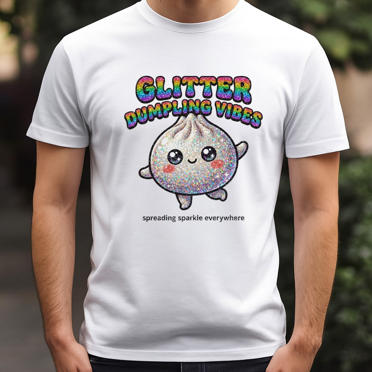 DTF Heat Transfer Glitter Dumpling Vibes Rainbow Sparkle Graphic for T Shirts Hoodies and Tote Bags - 3