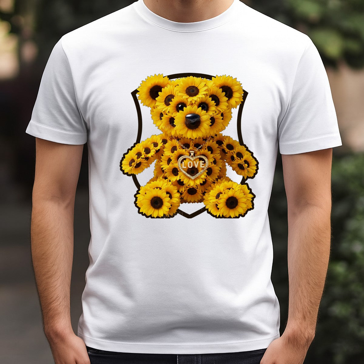 DTF Heat Transfer Sunflower Teddy Bear Love Heart Pendant Graphic for T Shirts Hoodies and Tote Bags - 3