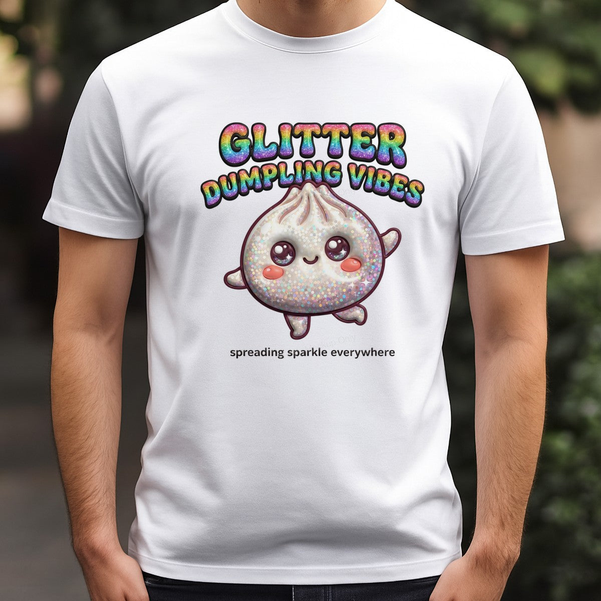 DTF Heat Transfer Glitter Dumpling Vibes Kawaii Sparkle Graphic for T Shirts Hoodies and Tote Bags - 3