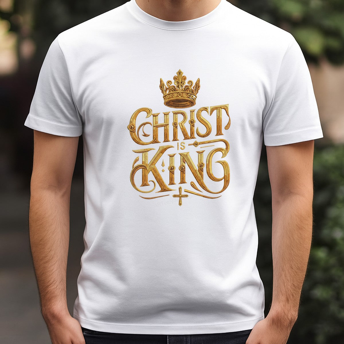 Christian Heat Transfer Christ Is King Crown and Cross Gold Lettering Design for Christian Apparel and Gifts - 3