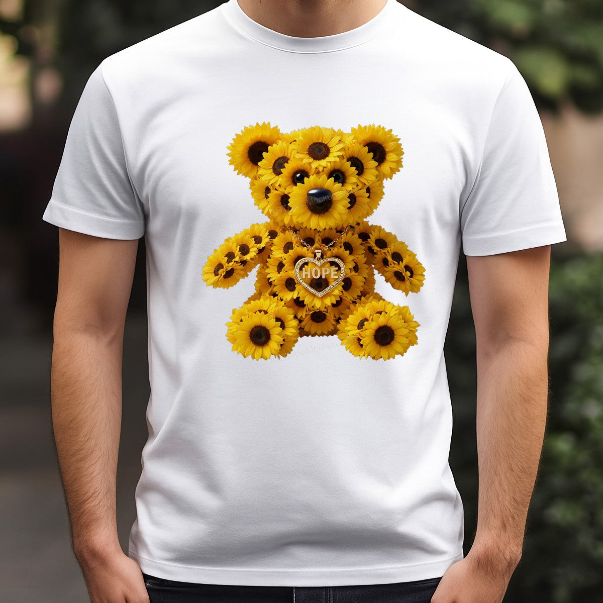 DTF Heat Transfer Hope Sunflower Teddy Bear Heart Pendant Graphic for T Shirts Hoodies and Tote Bags - 3