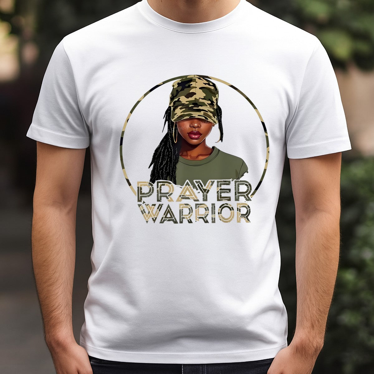 Christian Heat Transfer Prayer Warrior Camouflage Woman Graphic for T Shirts Hoodies and Tote Bags - 3