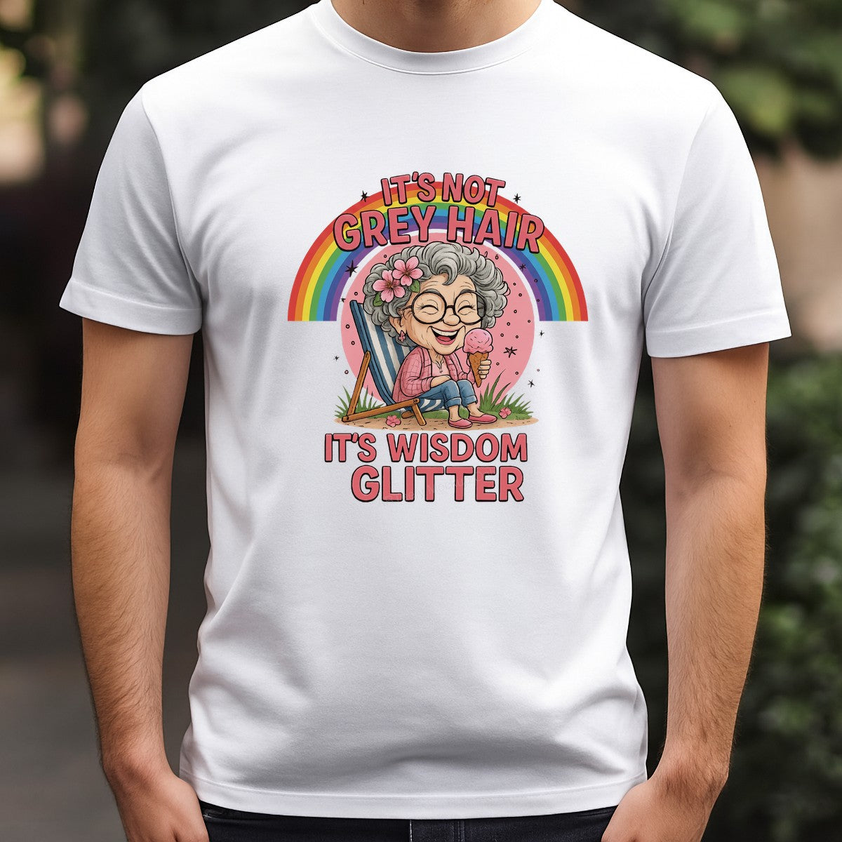 DTF Transfer It’s Not Grey Hair It’s Wisdom Glitter Grandma Rainbow Graphic for T Shirts Hoodies and Gifts - 3