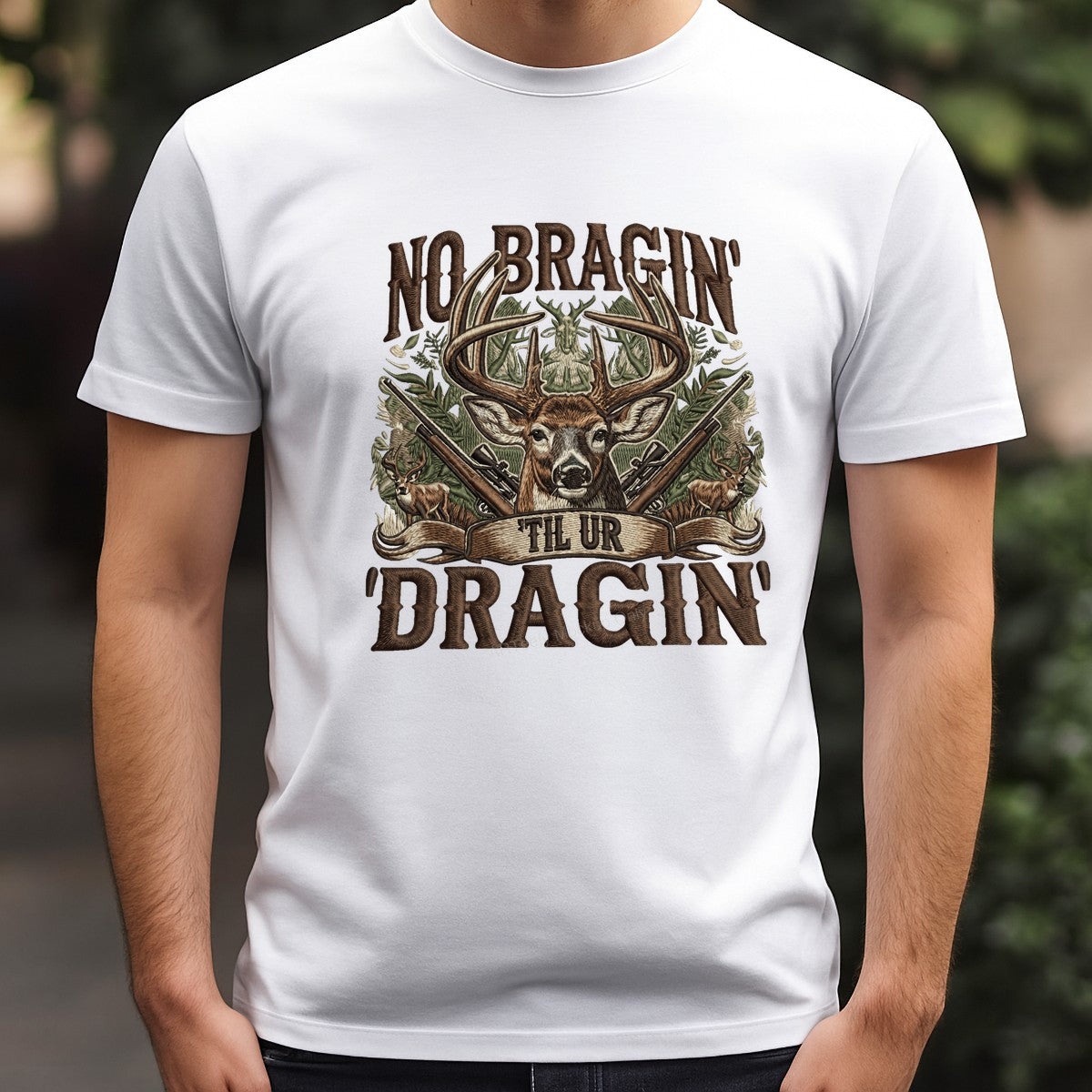 DTF Heat Transfer No Bragin Til Ur Draggin Deer Skull and Rifles Hunting Graphic for T Shirts Hoodies and Outdoor Apparel - 3