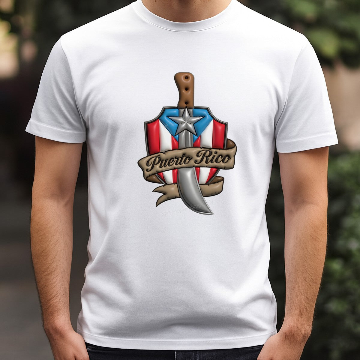 DTF Heat Transfer Puerto Rico Flag Shield with Knife Graphic for T Shirts Hoodies and Tote Bags - 3