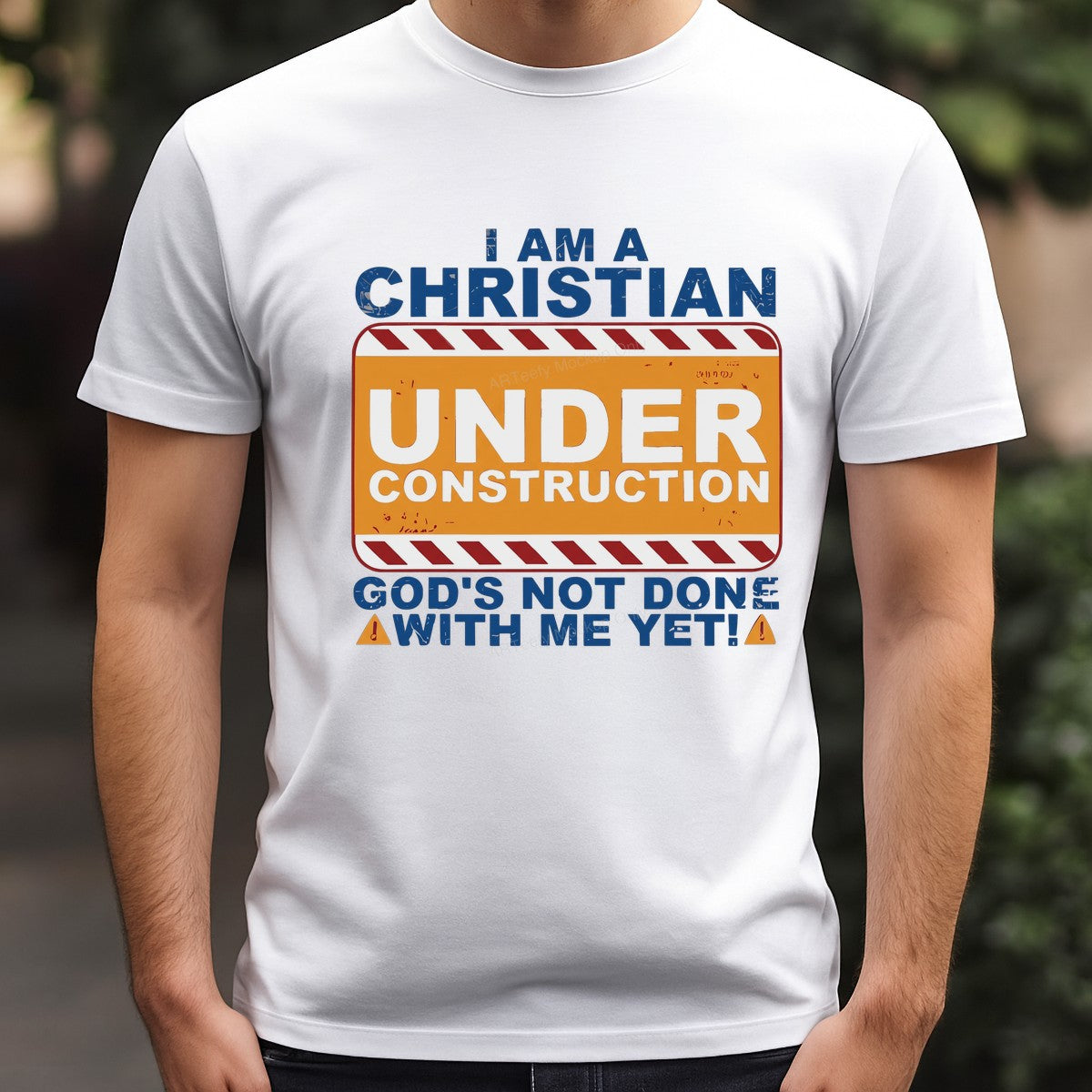 Christian Heat Transfer I Am a Christian Under Construction Sign Quote Graphic for T Shirts Hoodies and Tote Bags - 3