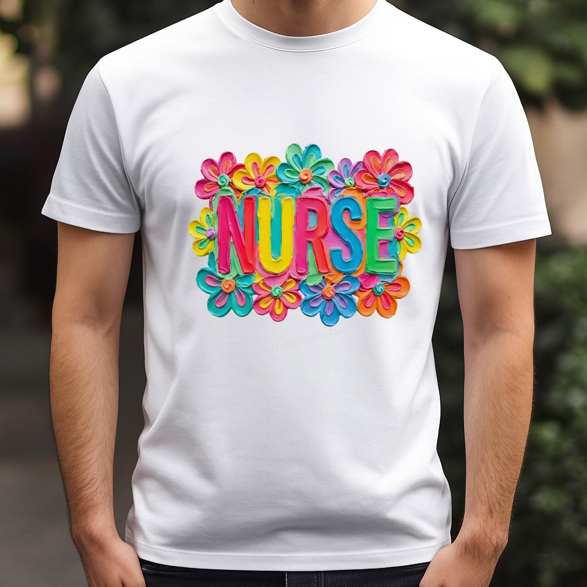 DTF Heat Transfer Colorful Nurse Text with Bright Floral Graphic for T Shirts Hoodies and Tote Bags - 3