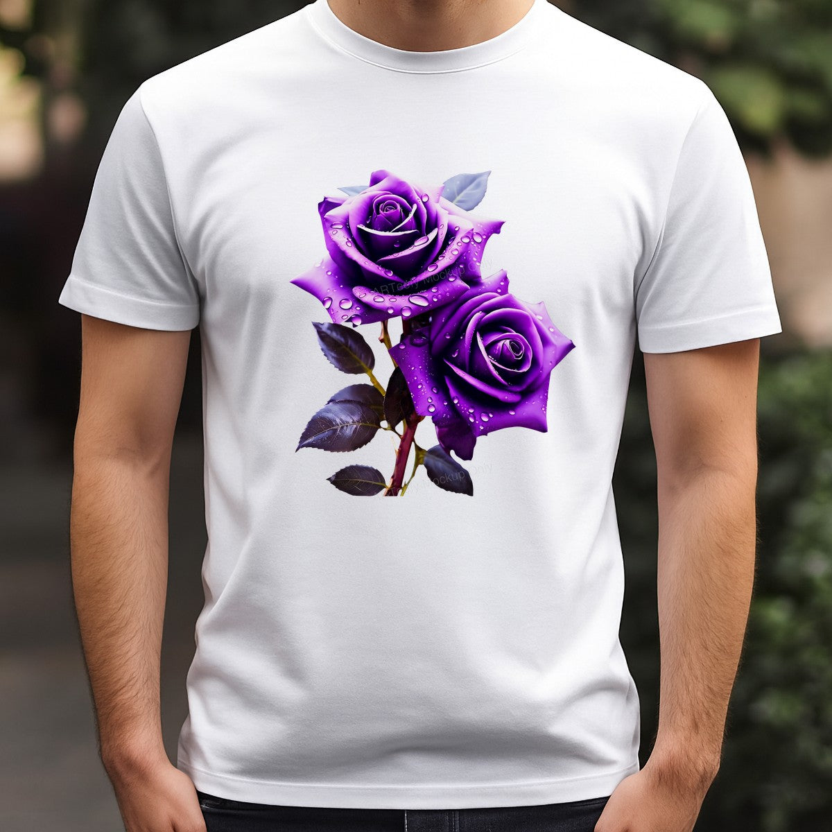 DTF Heat Transfer Purple Rose Bouquet with Water Droplets Graphic for T Shirts Hoodies and Tote Bags - 3