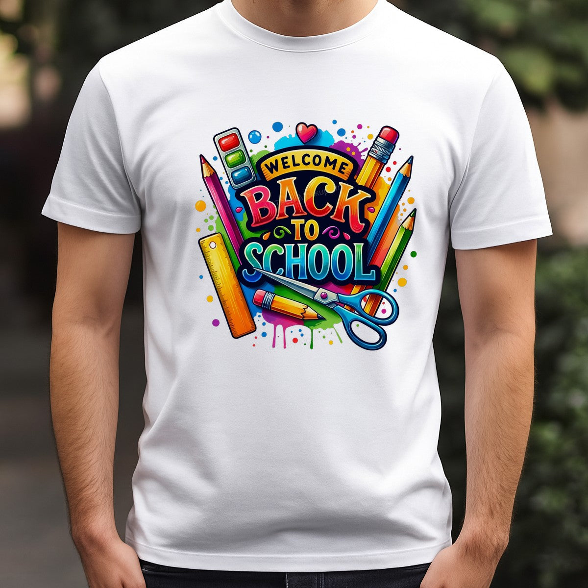 DTF Transfer Welcome Back To School Colorful Pencil and Ruler Graphic for Teacher Shirts and Classroom Apparel - 3