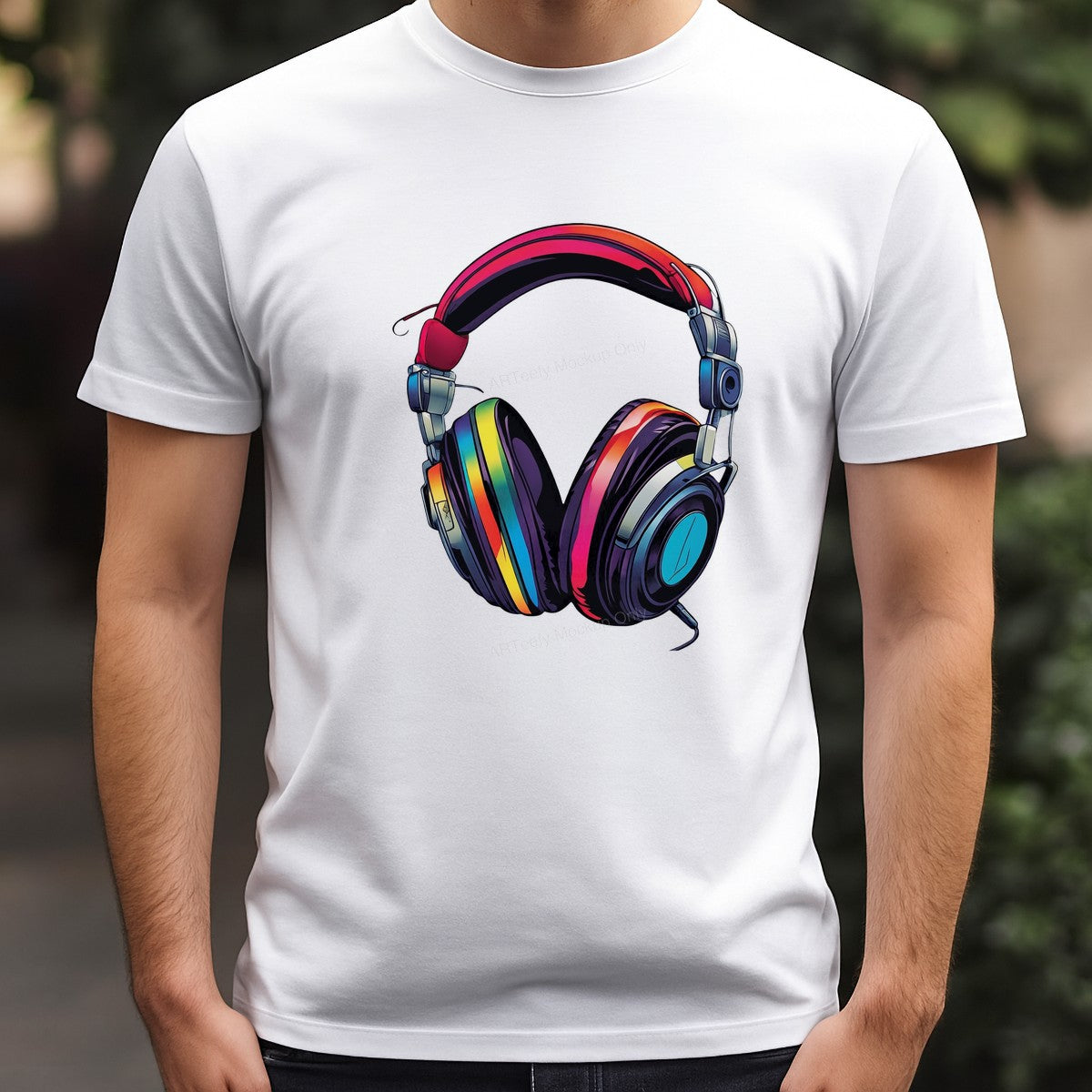 DTF Heat Transfer Neon Rainbow Headphones Graphic Design for T Shirts Hoodies and Tote Bags - 3
