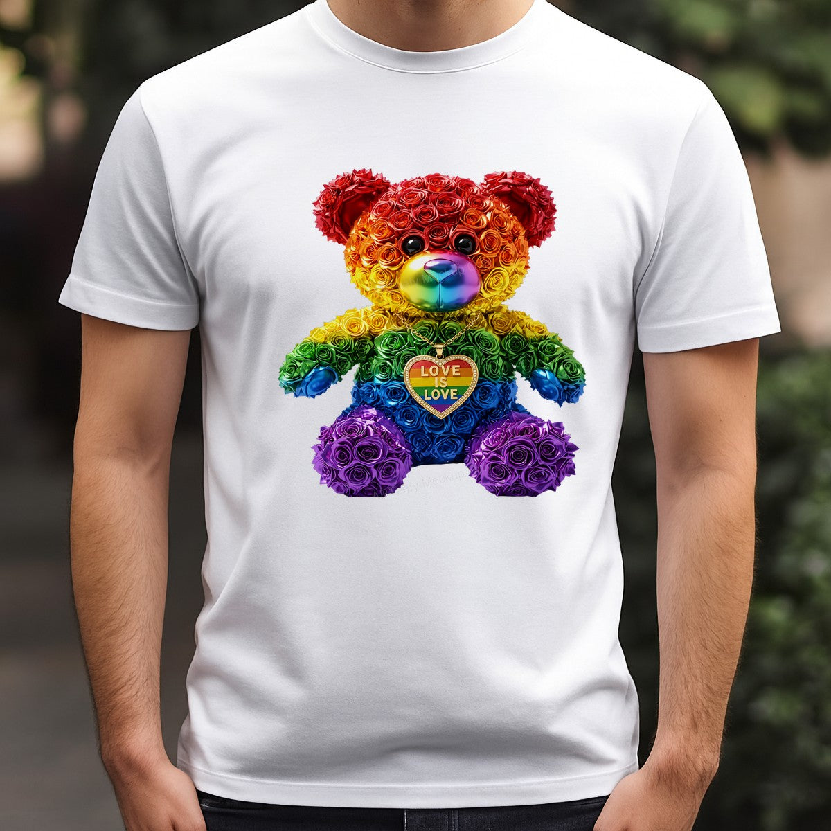 DTF Transfer Love Is Love Rainbow Rose Teddy Bear Graphic for Pride Shirts and LGBTQ Apparel - 3