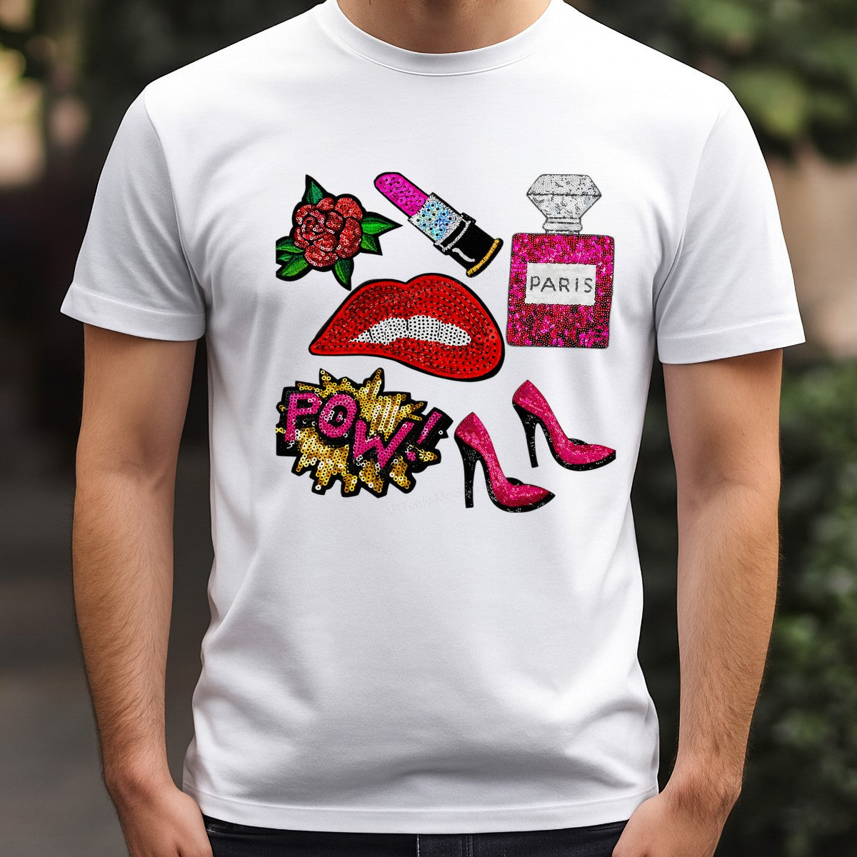 Heat Transfer Patch Glam Lips Lipstick Perfume and Heels Sequin Graphic for T Shirts Jackets and Tote Bags - 3