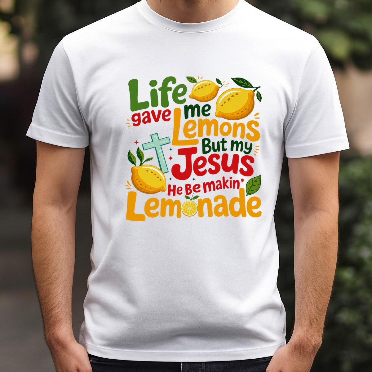 Christian Heat Transfer Life Gave Me Lemons But My Jesus Makes Lemonade Quote with Cross and Lemon Graphic for T Shirts Hoodies and Tote Bags - 3