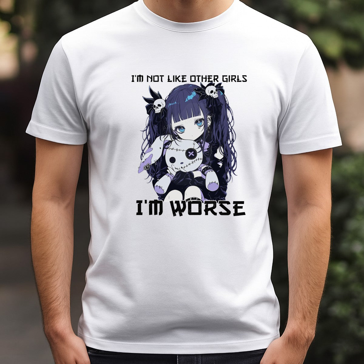 DTF Heat Transfer I’m Not Like Other I’m Worse Gothic Anime Girl with Skull Bows Graphic for T Shirts Hoodies and Tote Bags - 3