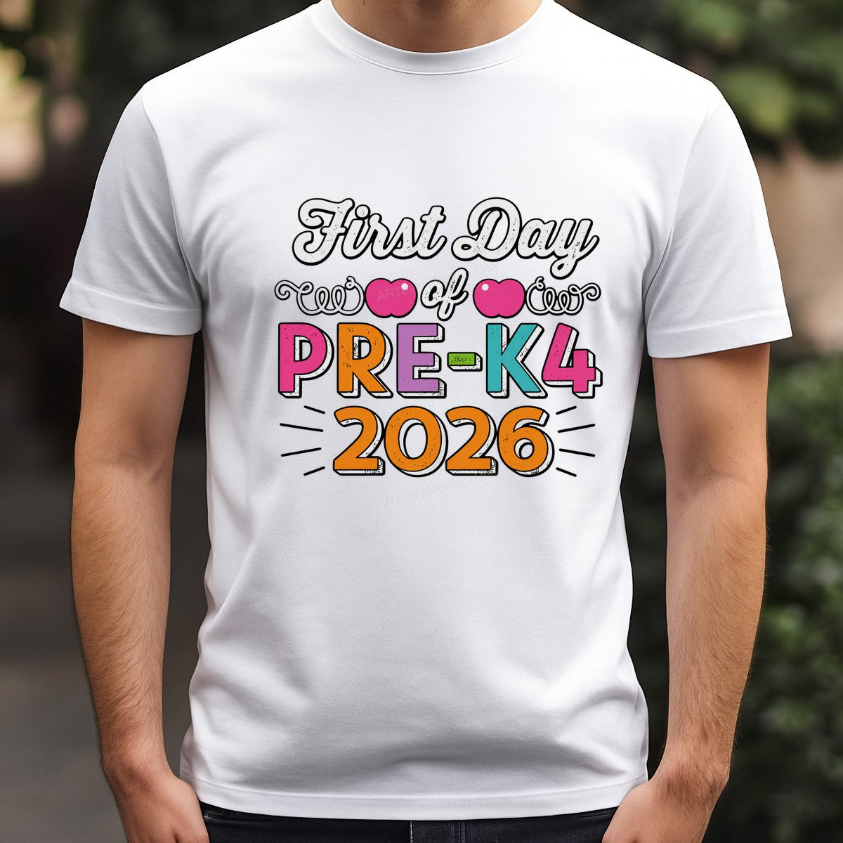 DTF Transfer First Day of Pre K4 2026 Colorful Lettering Graphic for T Shirts Hoodies and School Photo Outfits - 3