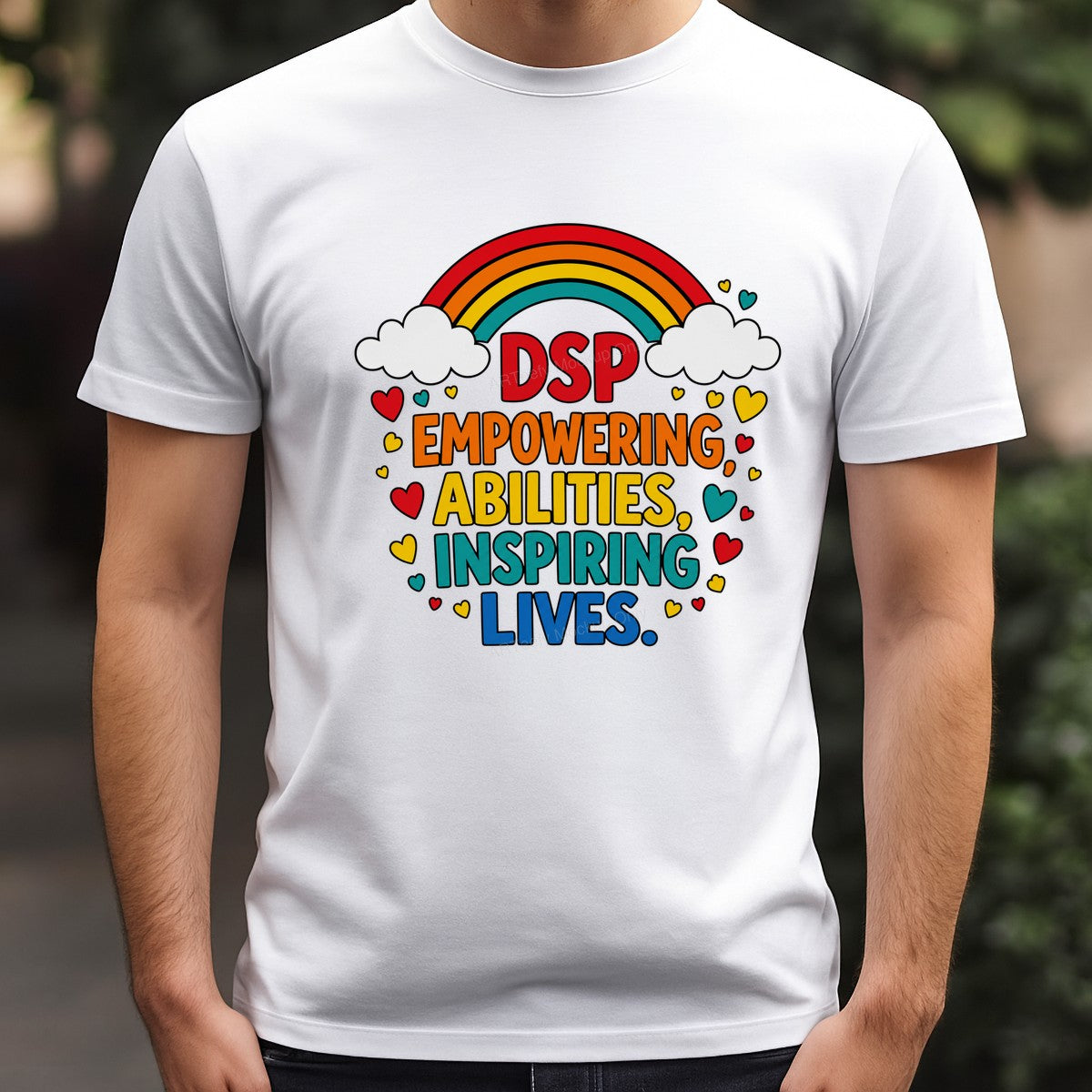 DTF Transfer DSP Empowering Abilities Inspiring Lives Rainbow Heart Graphic for T Shirts Hoodies and Tote Bags - 3