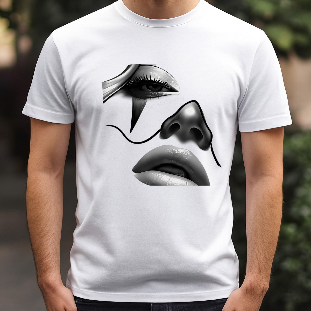 DTF Heat Transfer Abstract Woman Face Black and White Art Graphic for T Shirts Hoodies and Tote Bags - 3