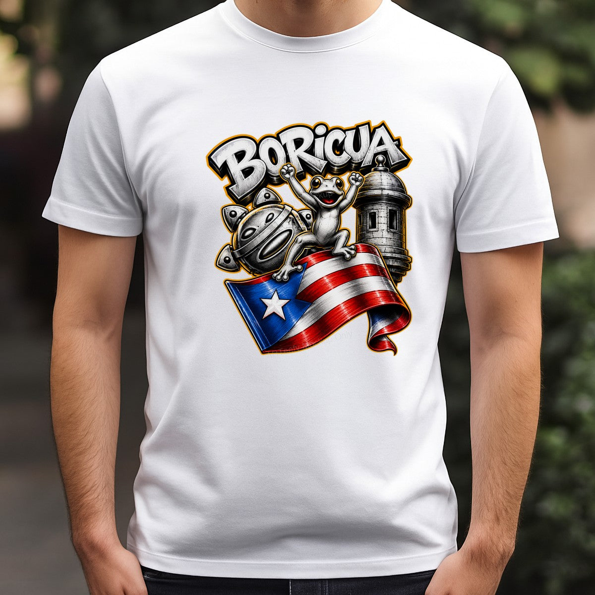 DTF Heat Transfer Boricua Coqui Frog with Puerto Rico Flag Graffiti Style Graphic for T Shirts Hoodies and Tote Bags - 3