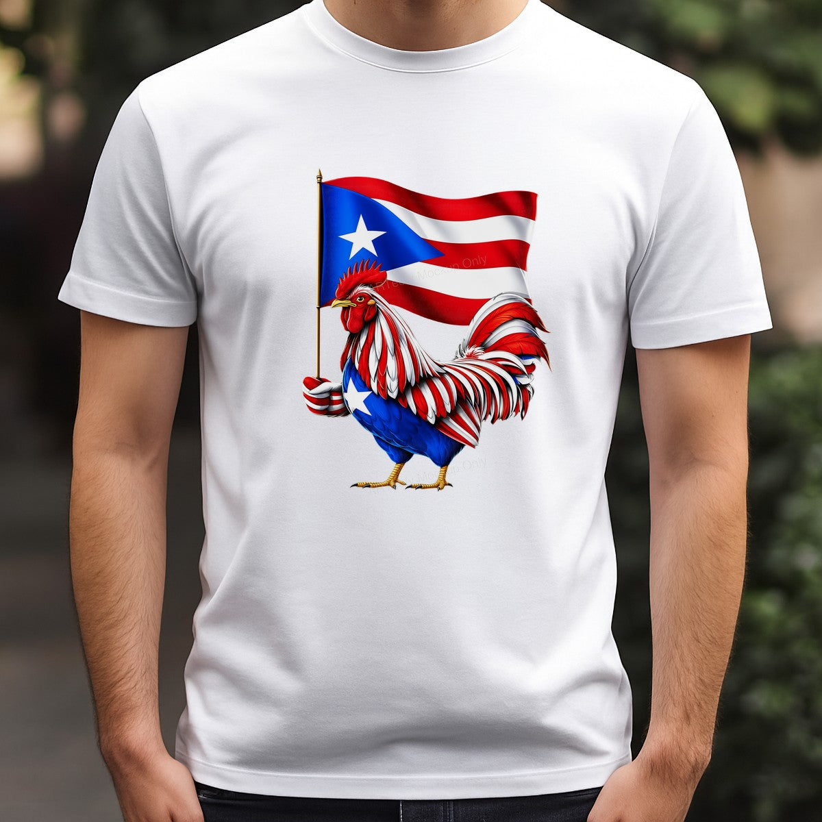 DTF Heat Transfer Puerto Rico Flag Rooster Patriotic Graphic for T Shirts Hoodies and Tote Bags - 3