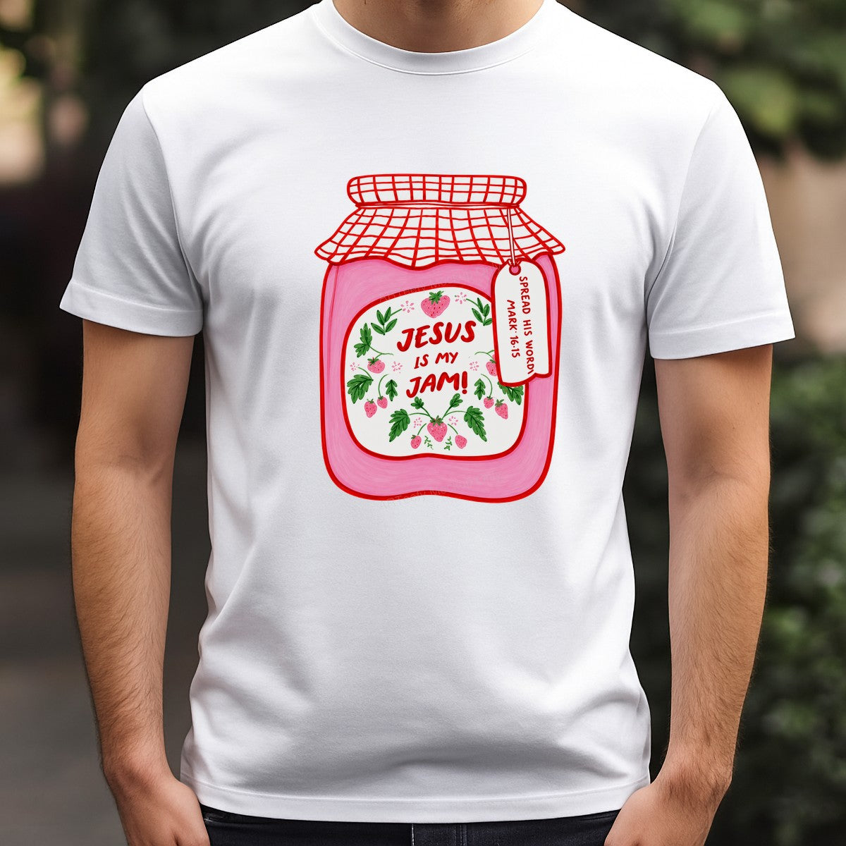 Christian Heat Transfer Jesus Is My Jam Strawberry Jar Graphic for T Shirts Hoodies and Tote Bags - 3