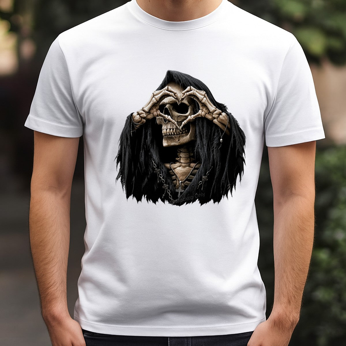 DTF Transfer Grim Reaper Skeleton Heart Hands Gothic Cloak Graphic for T Shirts Hoodies and Halloween Shirts - 3
