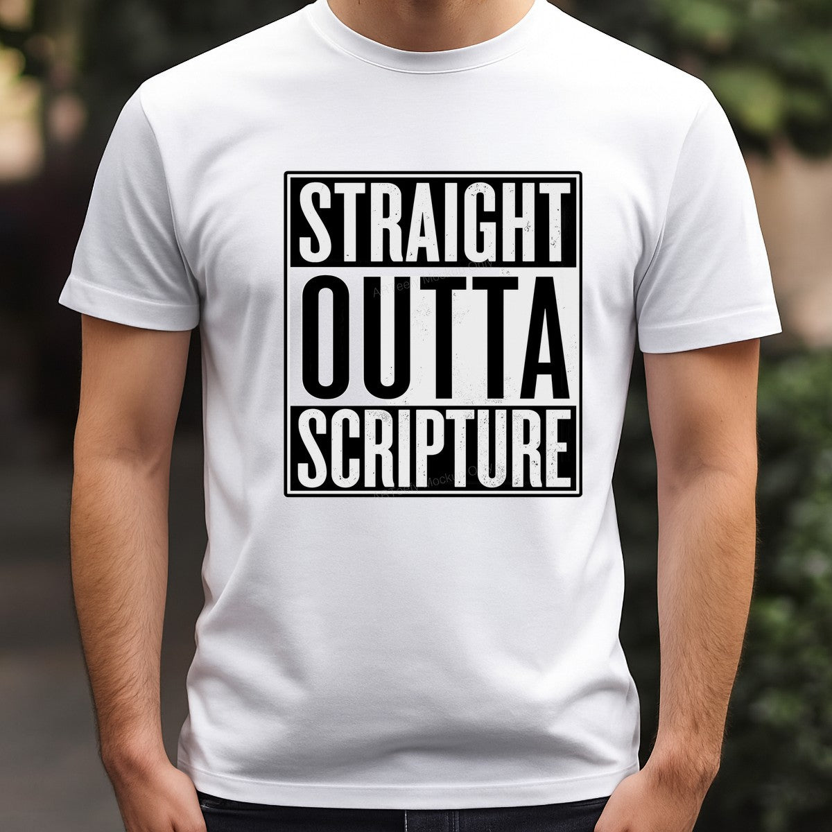 Christian Heat Transfer Straight Outta Scripture Bold Black and White Graphic for T Shirts Hoodies and Tote Bags - 3