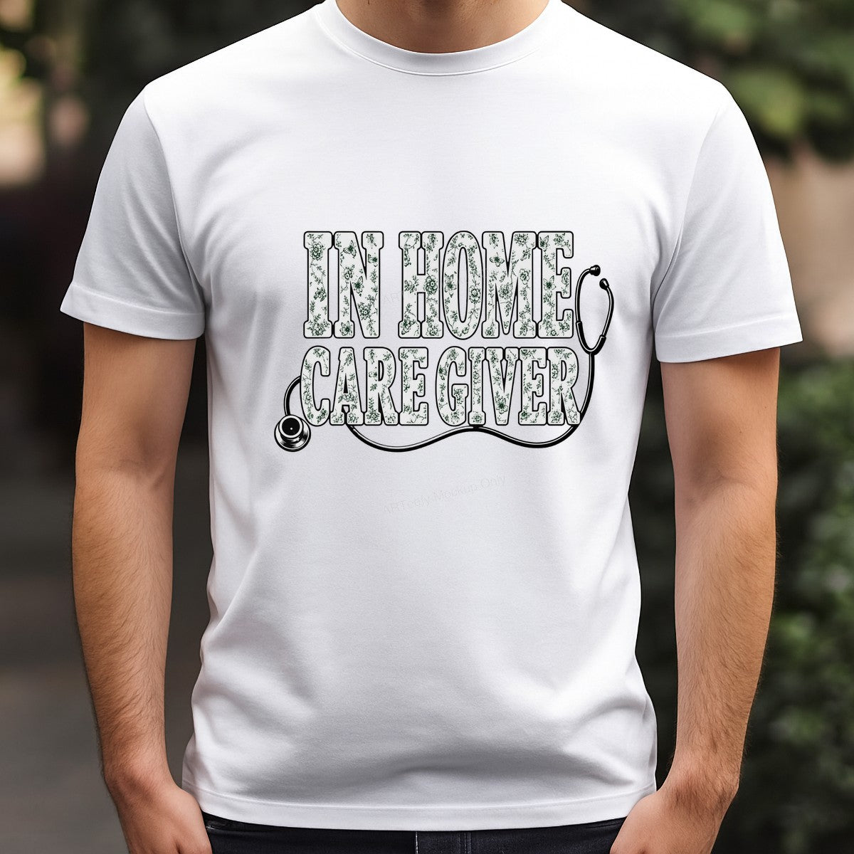 DTF Transfer In Home Caregiver Floral Lettering with Stethoscope Graphic for T Shirts Hoodies and Gifts - 3