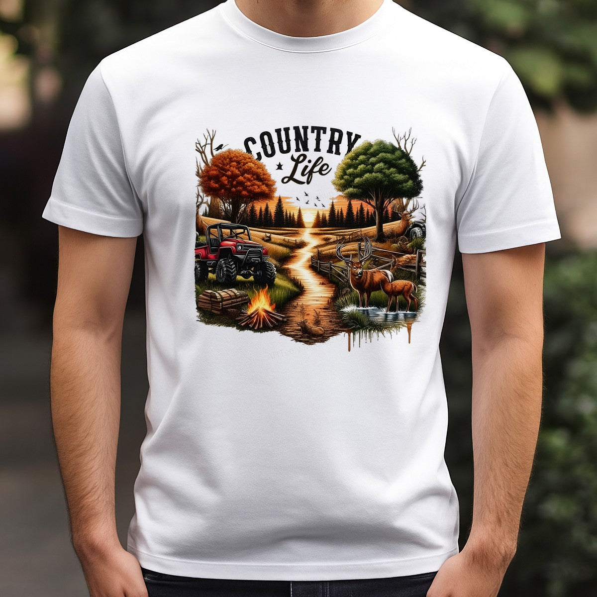 Western Heat Transfer Country Life Deer and ATV Sunset Landscape Graphic for T Shirts Hoodies and Tote Bags - 3