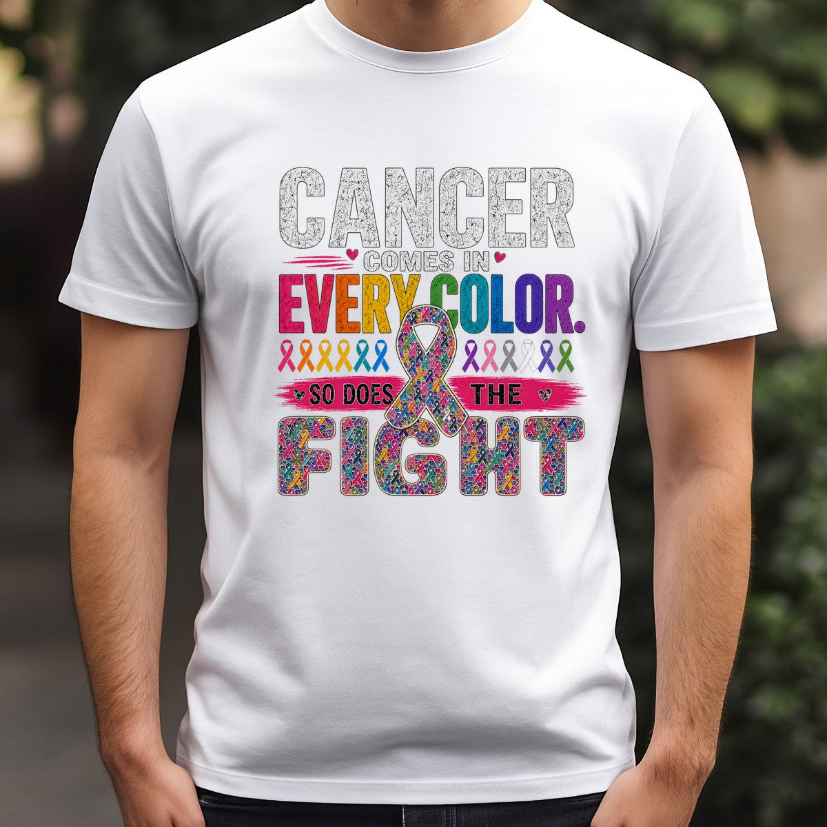 DTF Heat Transfer Cancer Comes In Every Color So Does The Fight Rainbow Ribbon Graphic for T Shirts Hoodies and Awareness Apparel - 3