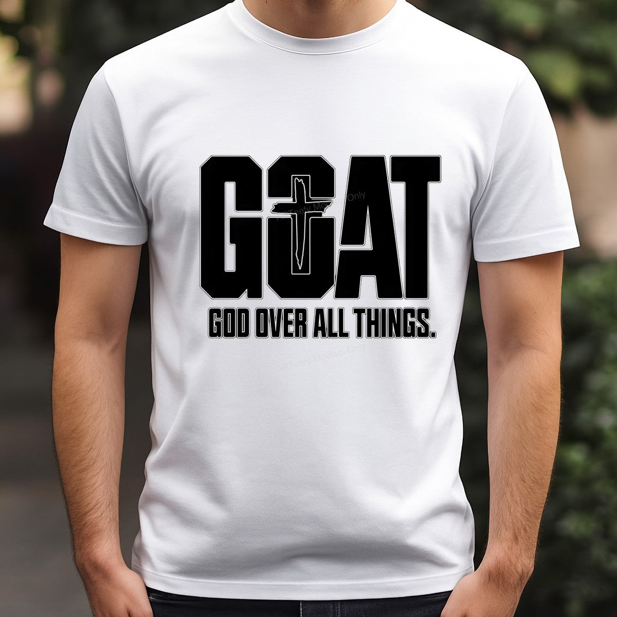 Christian Heat Transfer GOAT God Over All Things Cross Graphic for T Shirts Hoodies and Christian Apparel - 3