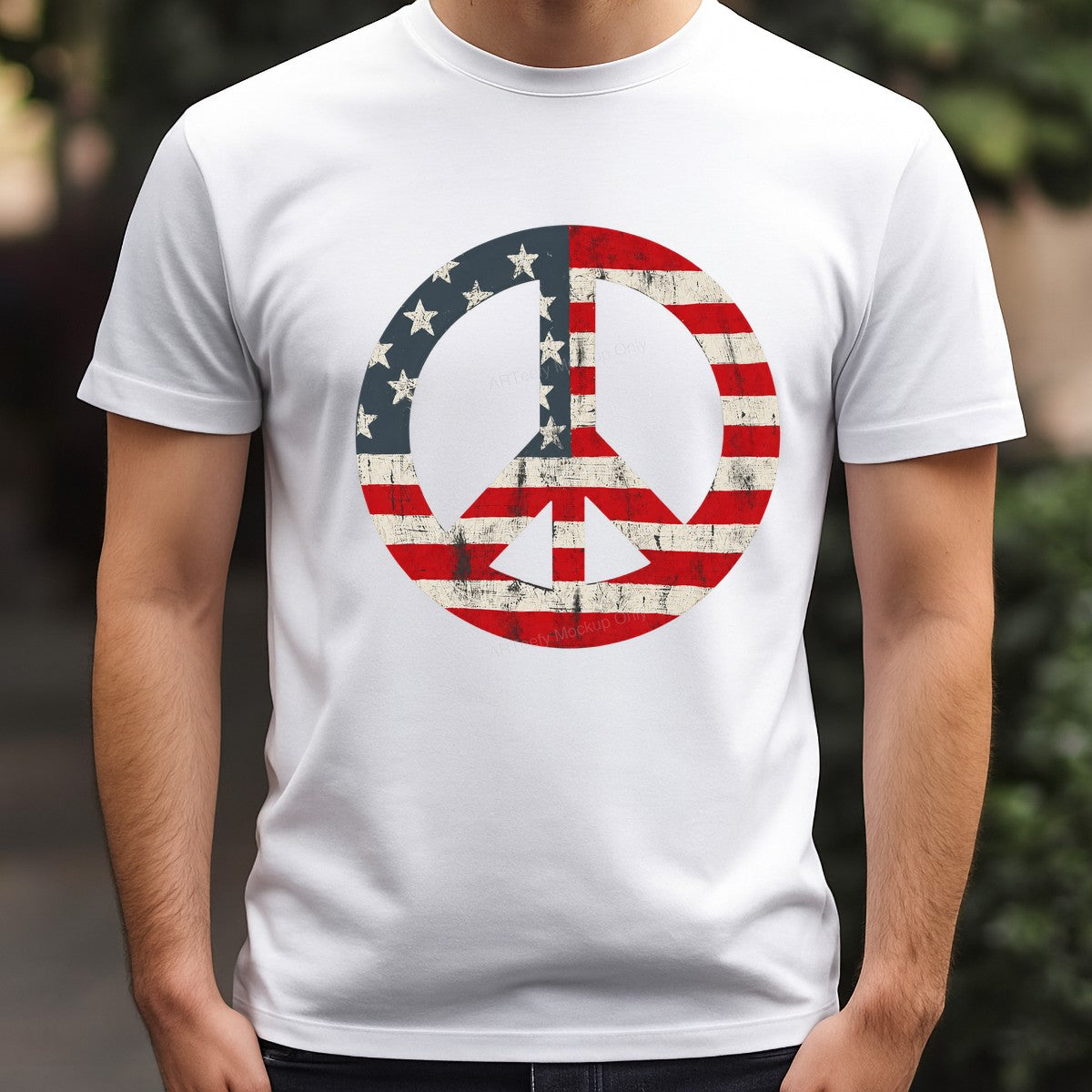 DTF Heat Transfer American Flag Peace Sign Distressed Graphic for T Shirts Hoodies and Tote Bags - 3