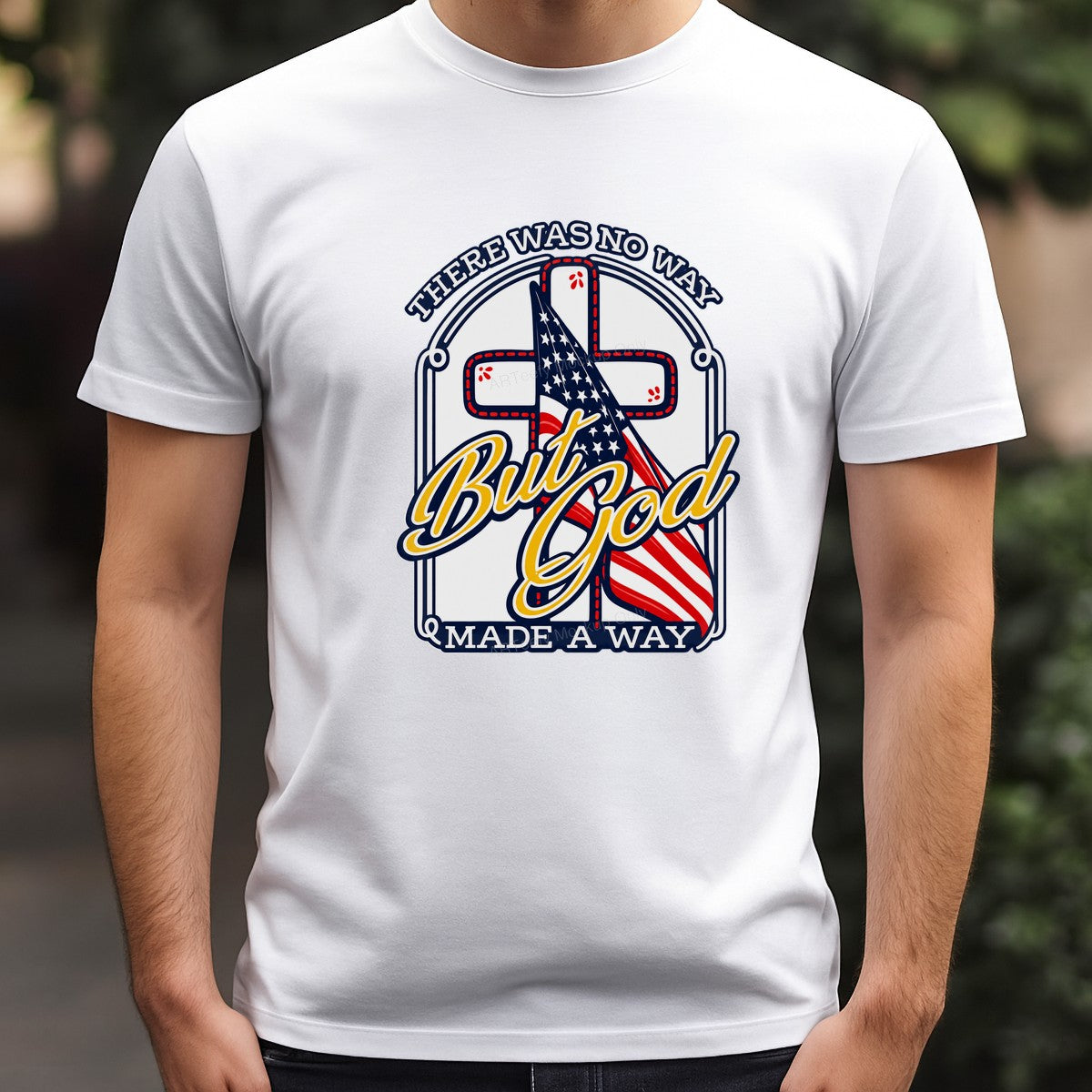Christian Heat Transfer But God Made A Way Cross and American Flag Graphic for T Shirts Hoodies and Tote Bags - 3