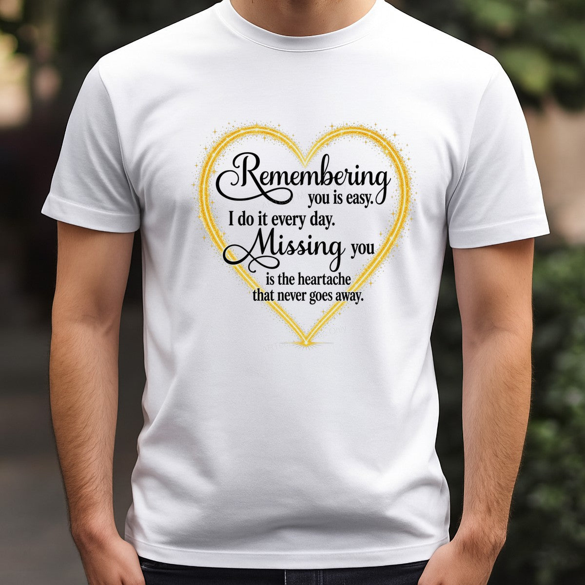 DTF Transfer Remembering You Memorial Quote Golden Sparkle Heart Graphic for T Shirts Hoodies and Memorial Apparel - 3