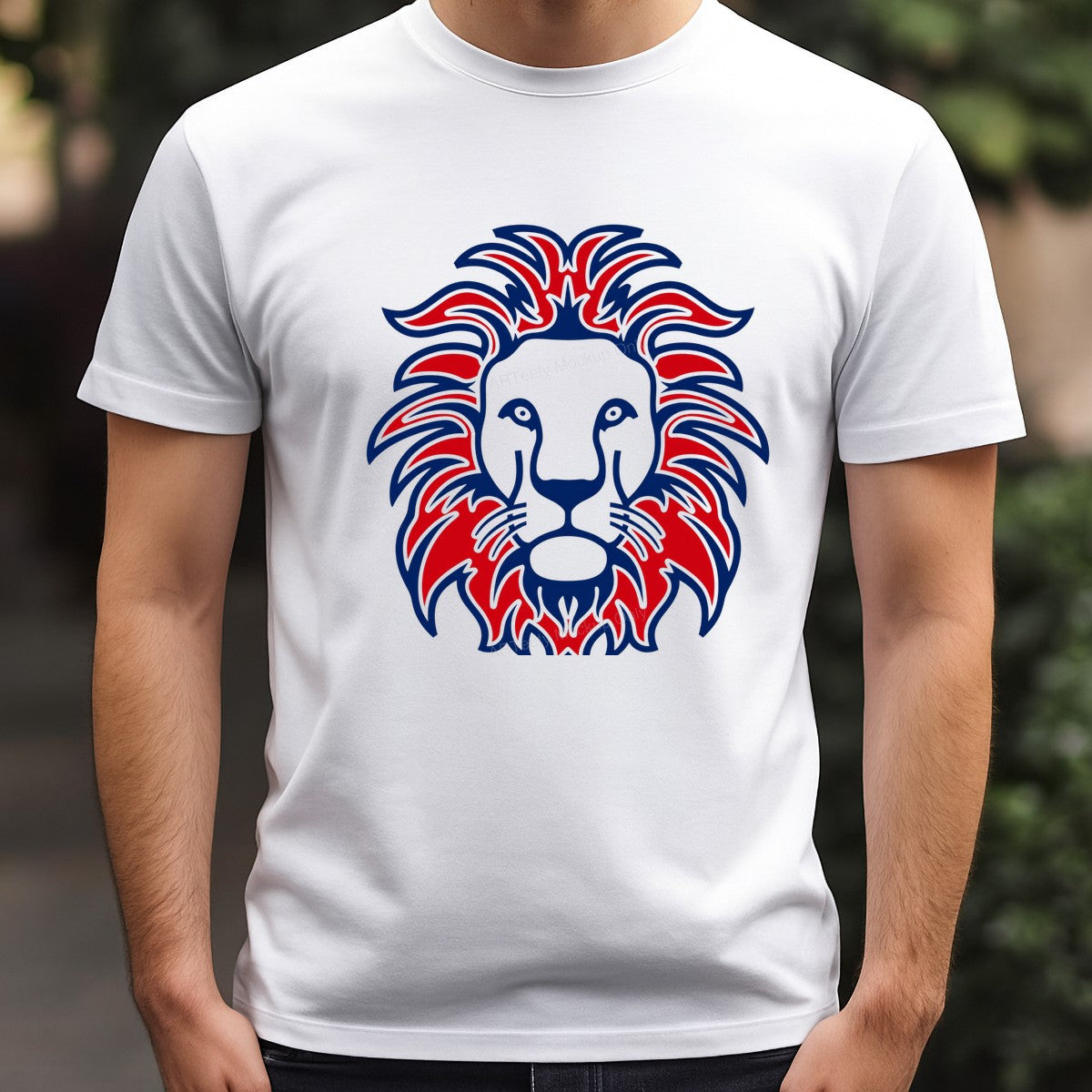 DTF Heat Transfer Bold Red and Blue Lion Head Graphic for T Shirts Hoodies and Tote Bags - 3