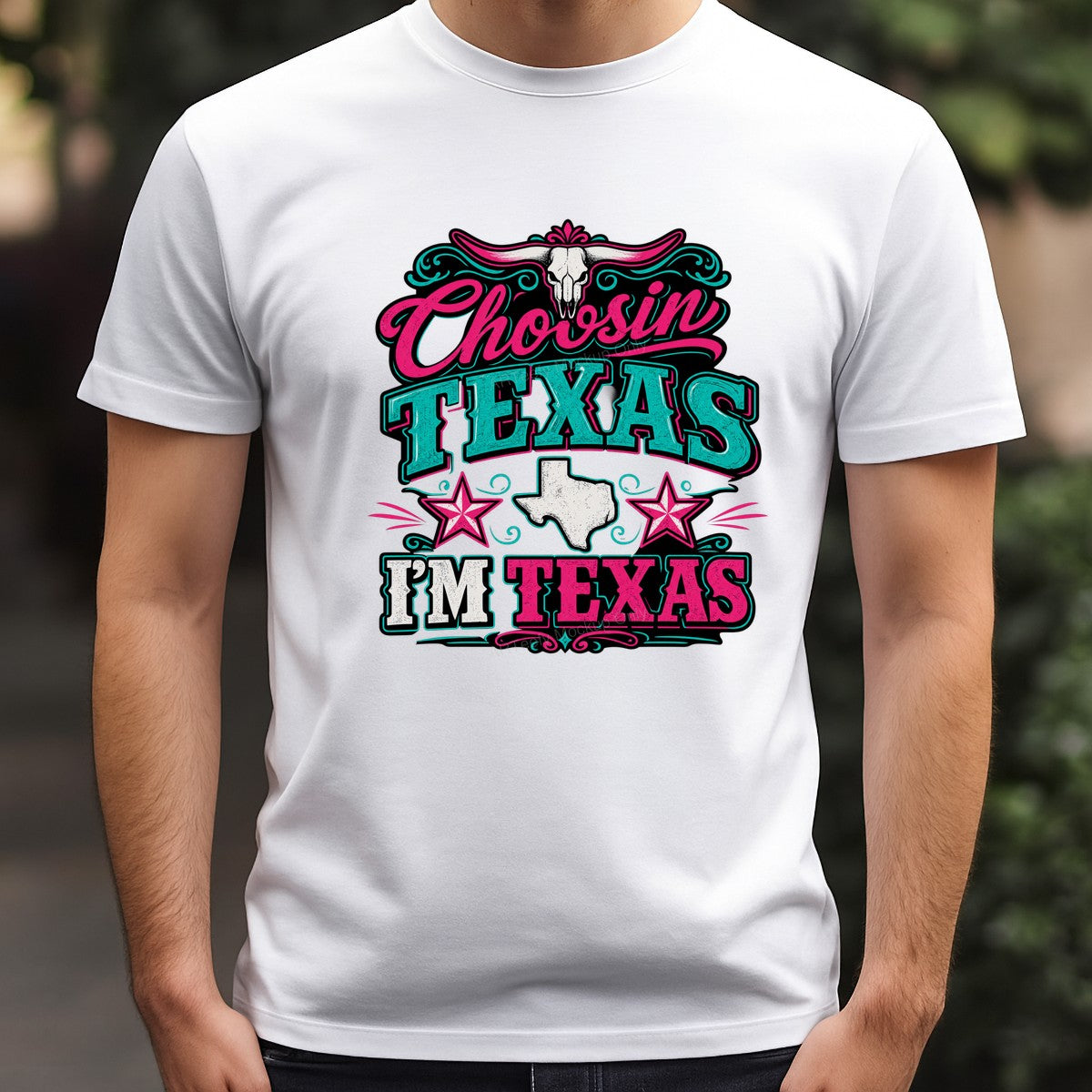 Western Heat Transfer Chosin Texas I’m Texas Longhorn Skull Neon Graphic for T Shirts Hoodies and Tote Bags - 3