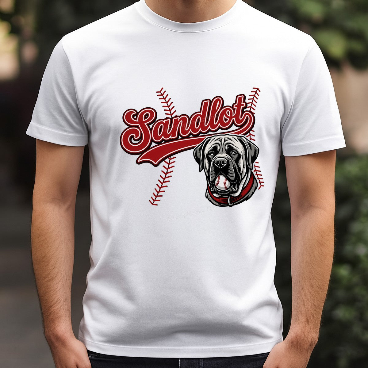 DTF Heat Transfer Sandlot Baseball Dog Graphic with Red Script Logo for T Shirts Hoodies and Team Apparel - 3