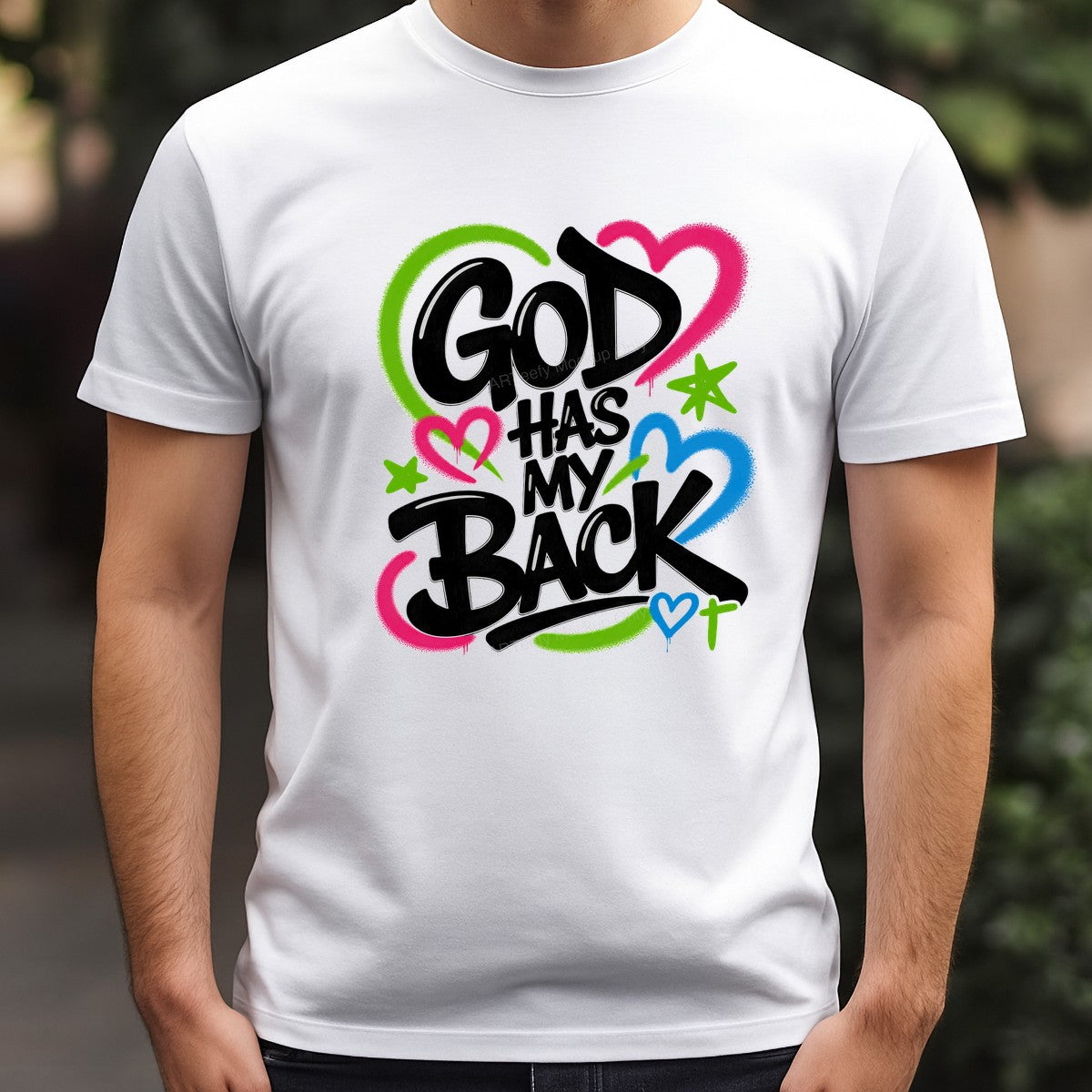 Christian Heat Transfer God Has My Back Graffiti Hearts Graphic for T Shirts Hoodies and Tote Bags - 3