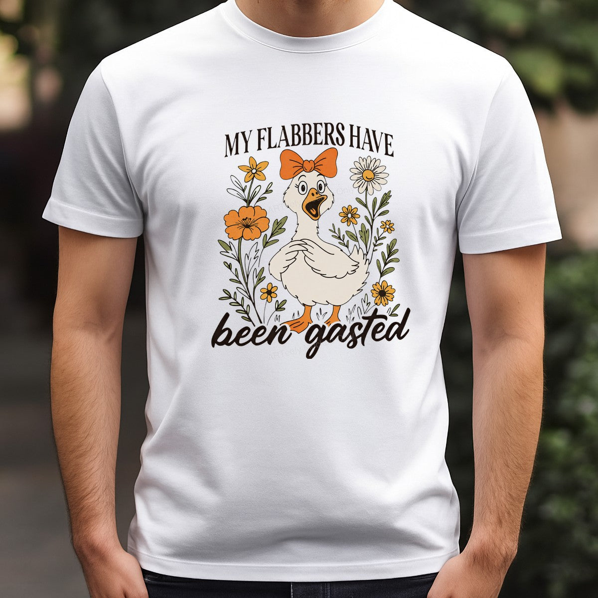 Funny Graphic Transfer “My Flabbers Have Been Gasted” Goose with Flowers Retro Cartoon Design for T Shirts Hoodies and Tote Bags - 3