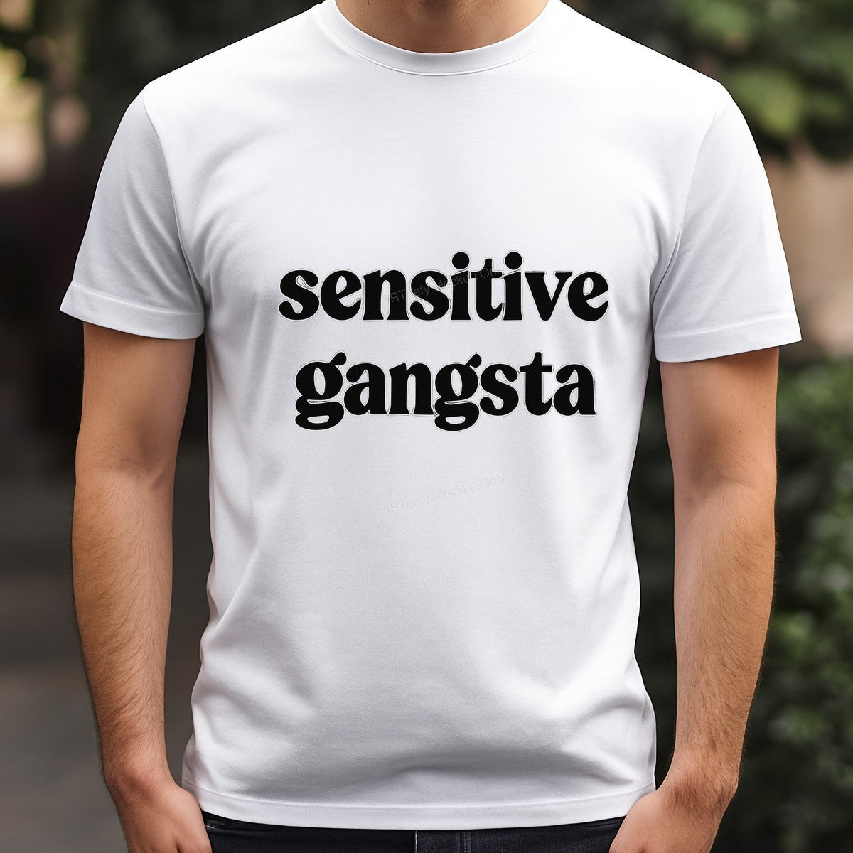 Funny Graphic Transfer “Sensitive Gangsta” Bold Retro Lettering for T Shirts Hoodies and Casual Wear - 3