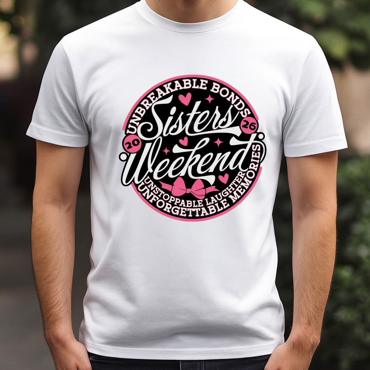 DTF Transfer Sisters Weekend Unbreakable Bonds Pink Hearts Bow Graphic for T Shirts Hoodies and Tote Bags - 3