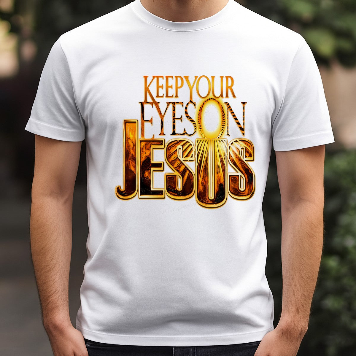 Christian Heat Transfer Keep Your Eyes On Jesus Gold Lettering Graphic for T Shirts Hoodies and Christian Apparel - 3