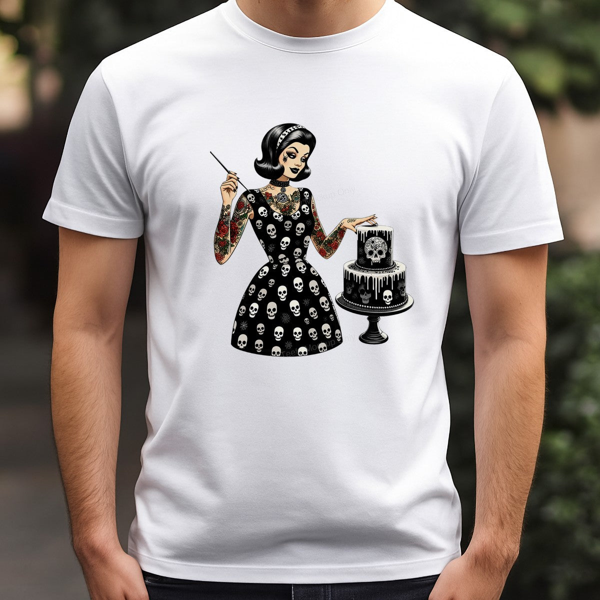 DTF Heat Transfer Retro Tattooed Baker with Skull Dress and Cake Graphic for T Shirts Hoodies and Aprons - 3