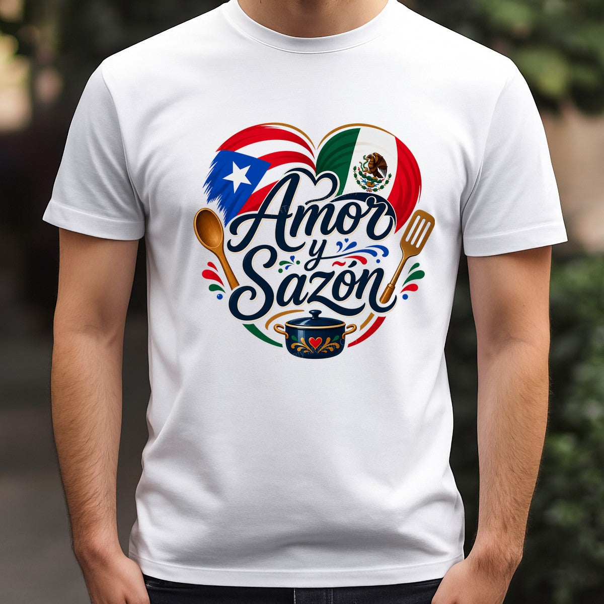 DTF Transfer Amor y Sazón Puerto Rican Mexican Flag Heart Cooking Graphic for T Shirts Aprons and Gifts - 3