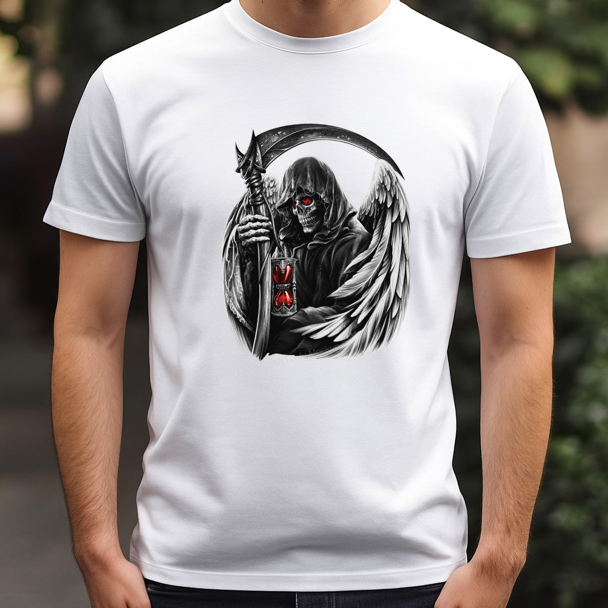 DTF Heat Transfer Grim Reaper Angel with Scythe and Red Hourglass Gothic Art for T Shirts Hoodies and Streetwear - 3