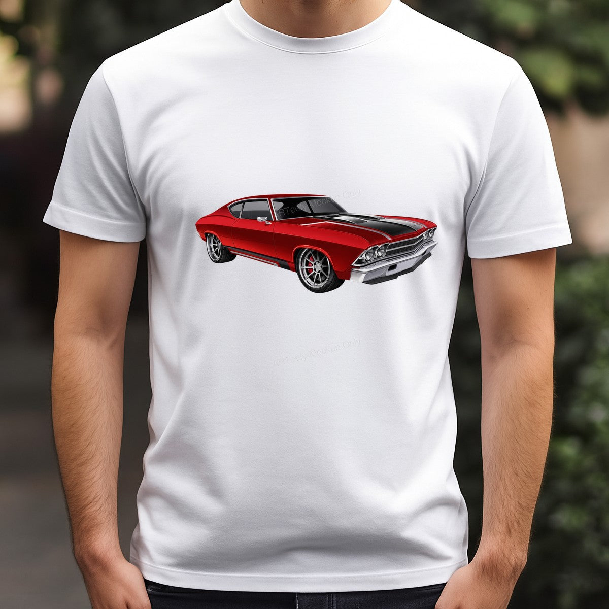 DTF Transfer Red Classic Muscle Car with Racing Stripes Graphic for T Shirts Hoodies and Car Enthusiast Gifts - 3