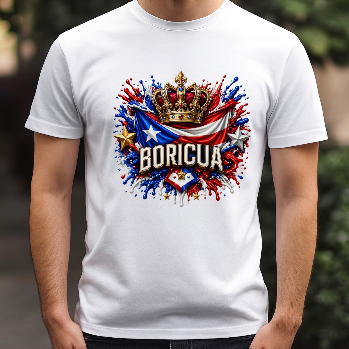 DTF Heat Transfer Boricua Puerto Rican Flag with Crown Splash Art Graphic for T Shirts Hoodies and Tote Bags - 3