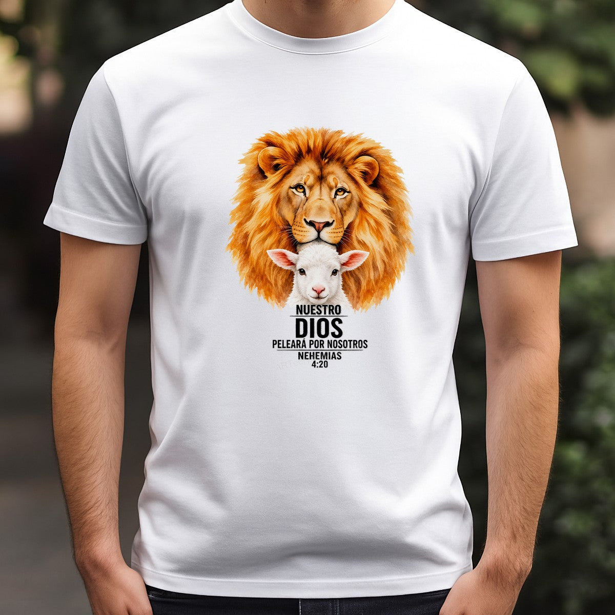 Christian Heat Transfer Lion and Lamb Nuestro Dios Peleara Por Nosotros Scripture Graphic for Christian Apparel and Gifts - 3