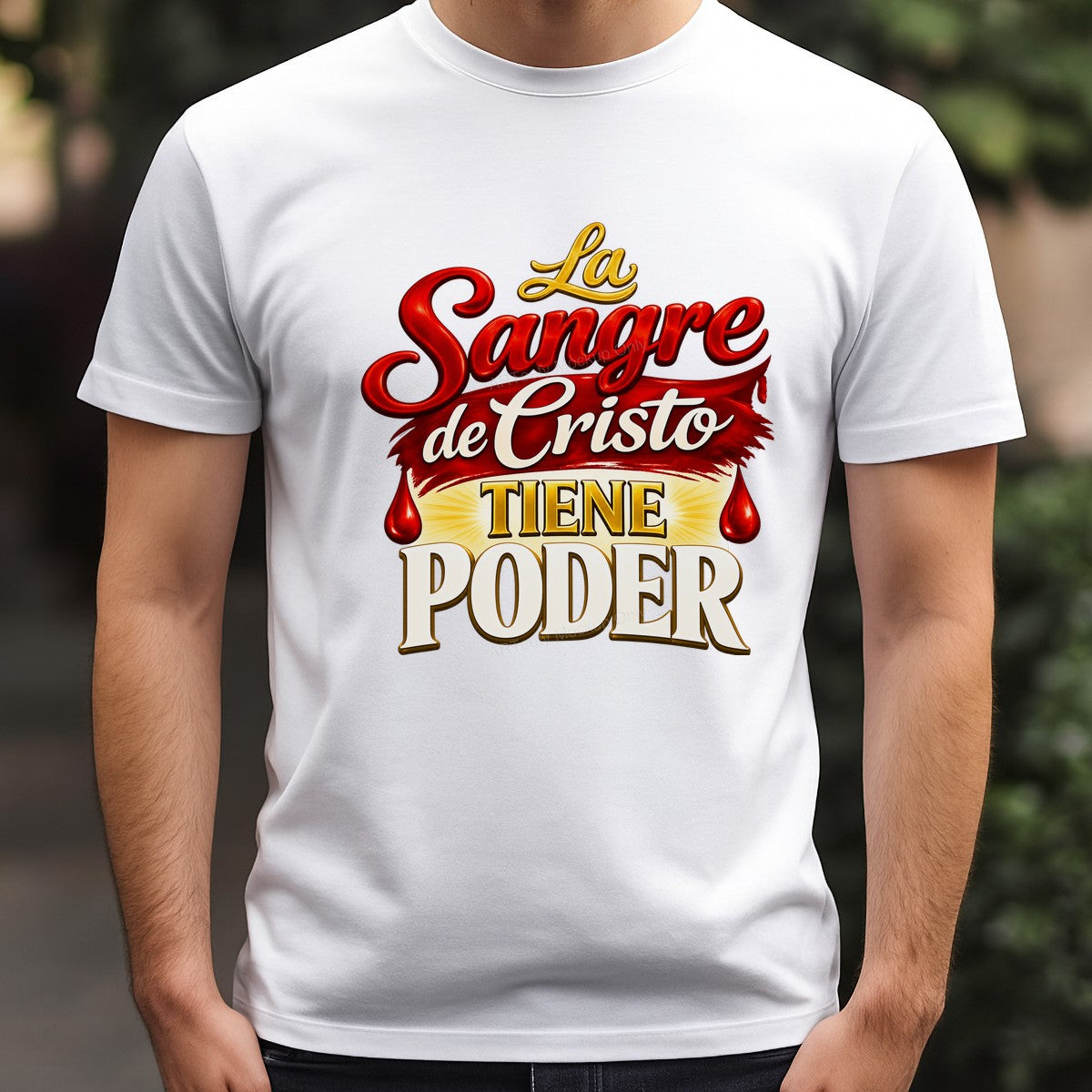 Christian Heat Transfer “La Sangre de Cristo Tiene Poder” Spanish Quote Graphic for T Shirts Hoodies and Christian Apparel - 3