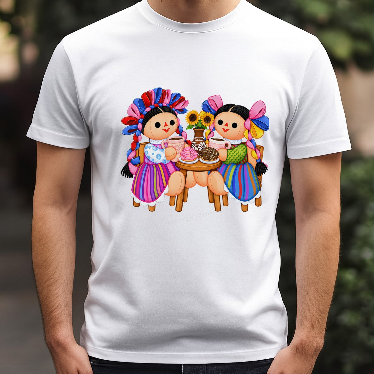 DTF Transfer Mexican Rag Dolls Drinking Coffee Colorful Folk Art Graphic for T Shirts Hoodies and Tote Bags - 3